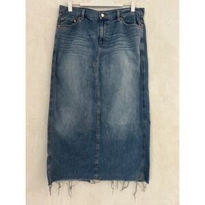 American Eagle Outfitters Denim Maxi Skirt Medium Wash Raw Hem Size 12